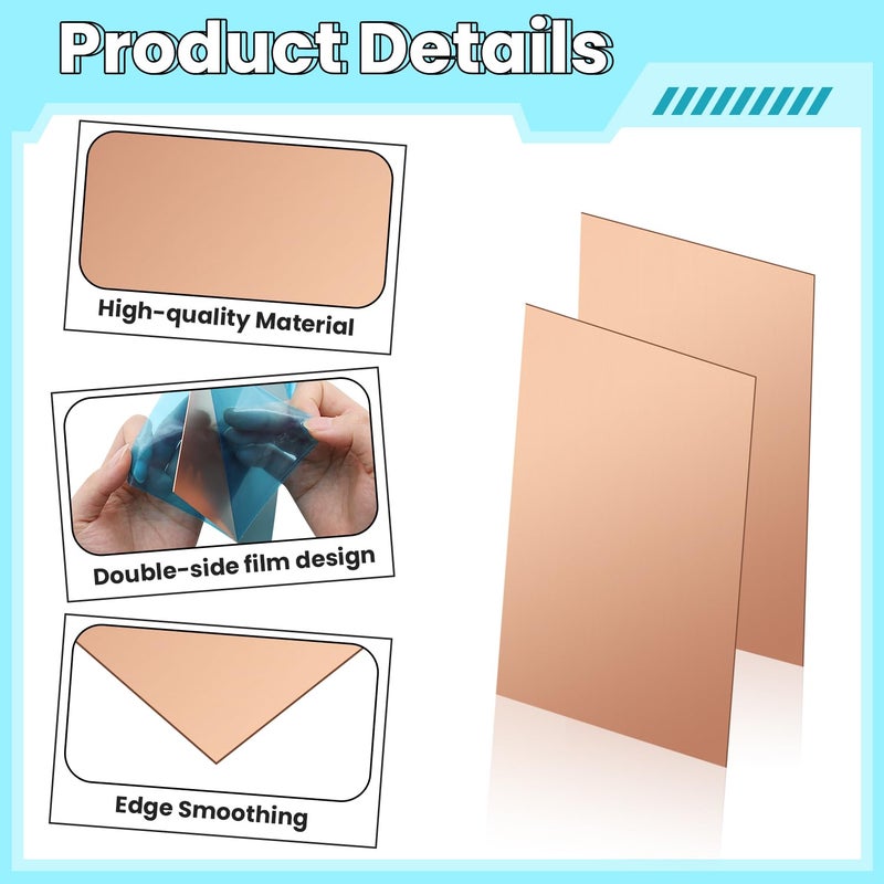 QIMAOO Copper Sheet, 2 Pieces of Copper Plates 4"×2"-20 Gauge(0.8mm) Thickness, 99% Pure Copper Sheets for Metal Crafts, Jewelry Making, DIY, Jewelry - Image 3